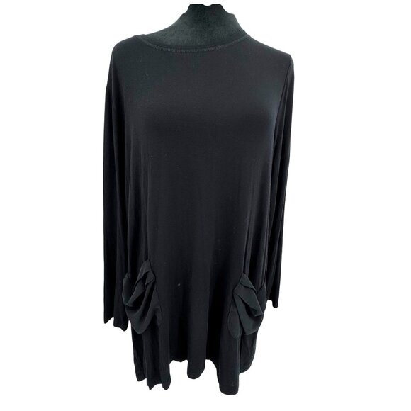 LOGO Lori Goldstein Black Long Sleeve Tunic Top Pockets Womens 1X Stretch Pocket - Picture 1 of 7